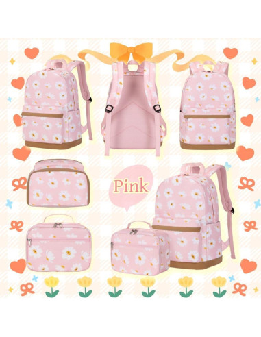 Conjunto de Mochilas EKUIZAI 2Pcs para Niñas con Bolsa de Almuerzo