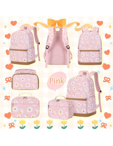 Conjunto de Mochilas EKUIZAI 2Pcs para Niñas con Bolsa de Almuerzo