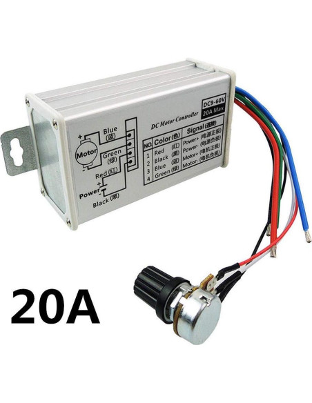 Controlador de Velocidad de Motor DC PWM Puly 20A 1200W 9-60V Controlador de Velocidad de Motor DC PWM Puly 20A 1200W 9-60V