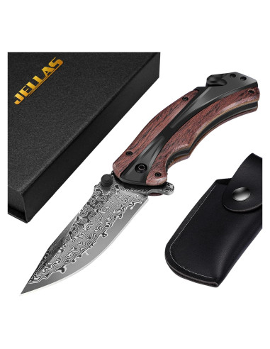 Cuchillo de bolsillo Damasco Jellas 9.5 cm plegable rojo