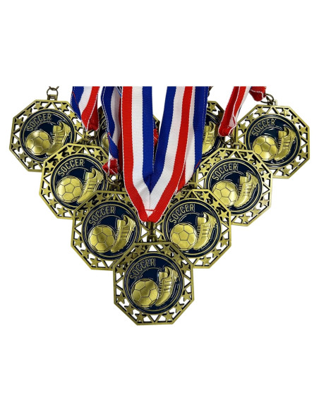 Paquete de 10 Medallas de Fútbol Medallas Express con Cintas Paquete de 10 Medallas de Fútbol Medallas Express con Cintas