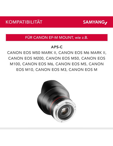 Lente Samyang 12mm F2.0 Manual Canon M - Ultra Gran Angular