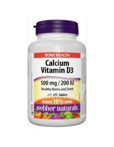 Suplemento de Calcio Webber Naturals 500mg + Vitamina D3 200IU