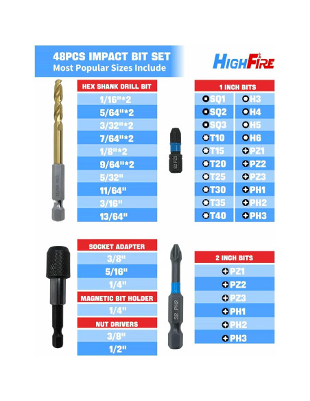 Juego de 48 Piezas de Puntas y Brocas Highfire Juego de 48 Piezas de Puntas y Brocas Highfire