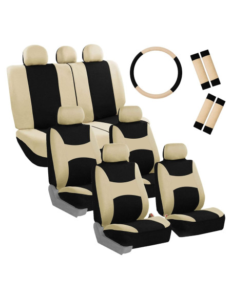 Fundas de Asiento de Coche FH Group Beige/Negro - Juego de 7 Fundas de Asiento de Coche FH Group Beige/Negro - Juego de 7