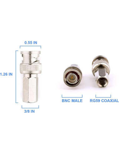 Conector BNC Macho Enroscar ENS para Coaxial RG 59 - 50 Pcs