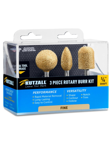 Kutzall Kit de Burrs Rotativos 3 Piezas Eje 0,64 cm Fino Kutzall Kit de Burrs Rotativos 3 Piezas Eje 0,64 cm Fino