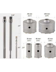 Kit de Brocas de Corona ZELCAN SDS Plus 30-100 mm 9 en 1 2