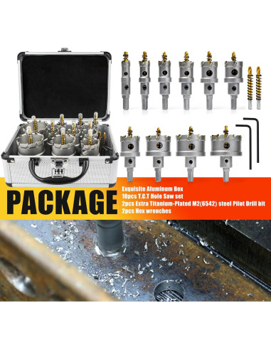 Kit de Brocas de Corona TCT ASNOMY 12 Piezas para Metal