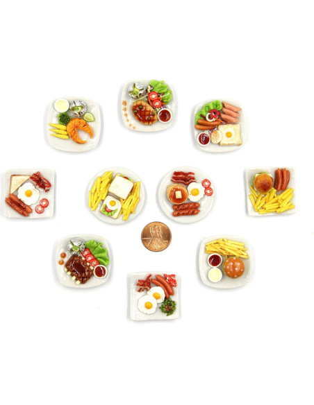 Juego de Desayuno Miniatura 10 Piezas Magma Brick 1:12 Juego de Desayuno Miniatura 10 Piezas Magma Brick 1:12