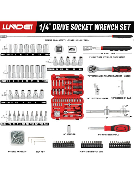 Juego de Llaves 106 Piezas LLNDEI 1/4" Acero CR-V Juego de Llaves 106 Piezas LLNDEI 1/4" Acero CR-V