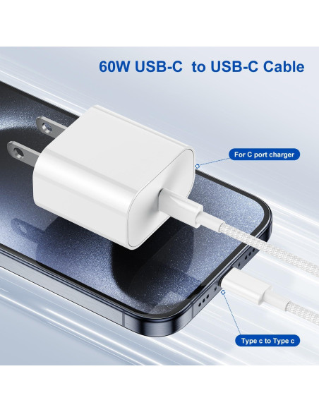 Paquete de 2 Cables USB-C a USB-C 1.83 m Hefaao Carga Rápida Paquete de 2 Cables USB-C a USB-C 1.83 m Hefaao Carga Rápida