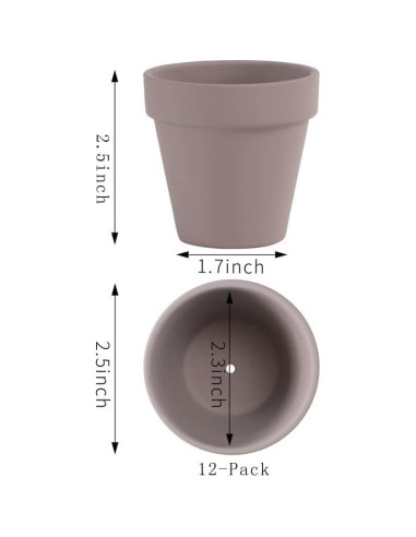 Macetas de Terracota Gris Yishang 6.35 cm con Drenaje - 12 Piezas