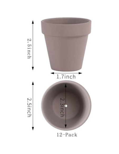 Macetas de Terracota Gris Yishang 6.35 cm con Drenaje - 12 Piezas Macetas de Terracota Gris Yishang 6.35 cm con Drenaje - 12 Piezas