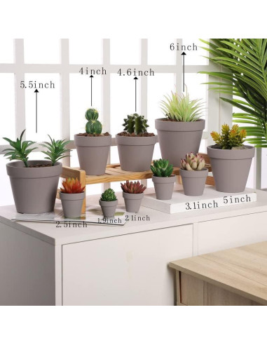 Macetas de Terracota Gris Yishang 6.35 cm con Drenaje - 12 Piezas
