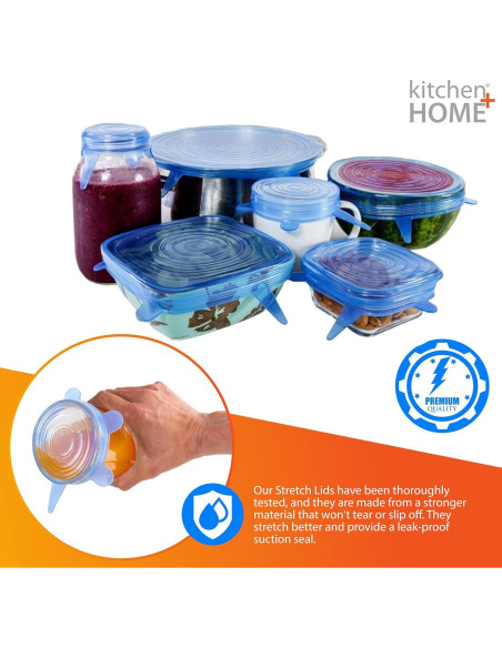 Juego de 6 Tapas de Silicona Kitchen Home - Apta para Alimentos Juego de 6 Tapas de Silicona Kitchen Home - Apta para Alimentos