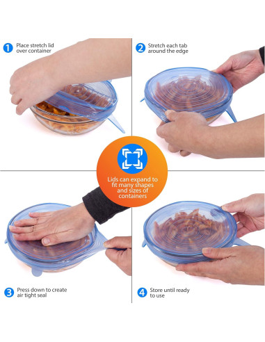 Juego de 6 Tapas de Silicona Kitchen Home - Apta para Alimentos