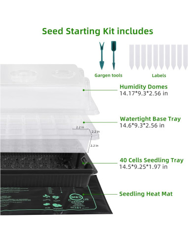 Kit de Inicio de Semillas Adawook 40 Celdas con Manta Térmica