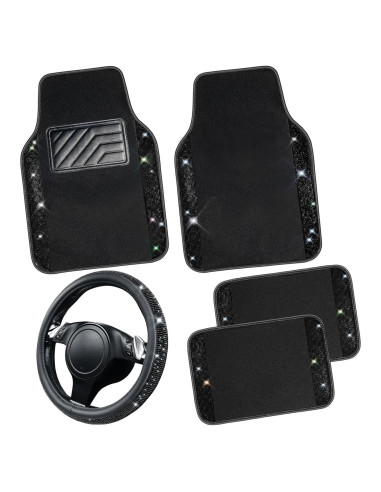 Juego de Alfombrillas y Cubierta de Volante CAR PASS Negro