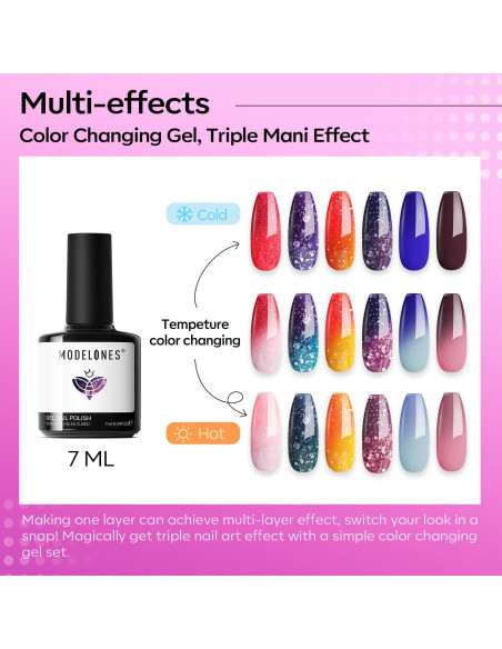 Set de Esmalte de Uñas de Gel Modelones 6 Colores Cambio de Color Set de Esmalte de Uñas de Gel Modelones 6 Colores Cambio de Color