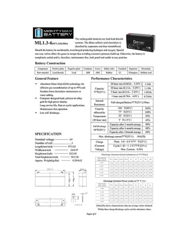 Batería recargable Mighty Max 6V 1.3AH SLA para GE Simon XT