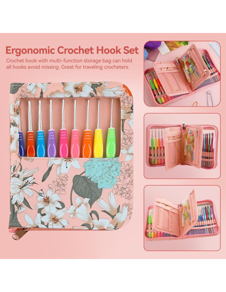 Set de Ganchillos Ergonómicos Dasonwin 60 Piezas con Estuche Rosa Set de Ganchillos Ergonómicos Dasonwin 60 Piezas con Estuche Rosa