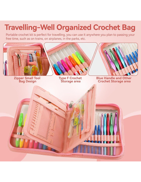 Set de Ganchillos Ergonómicos Dasonwin 60 Piezas con Estuche Rosa Set de Ganchillos Ergonómicos Dasonwin 60 Piezas con Estuche Rosa