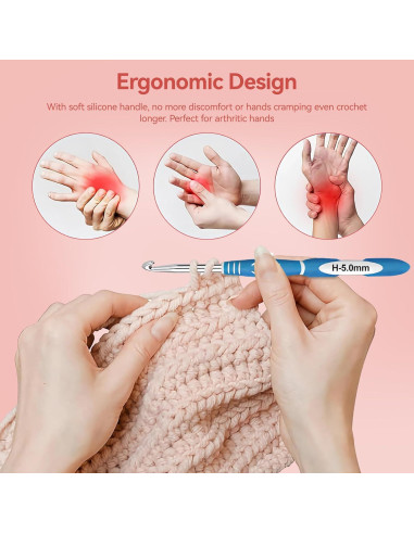 Set de Ganchillos Ergonómicos Dasonwin 60 Piezas con Estuche Rosa