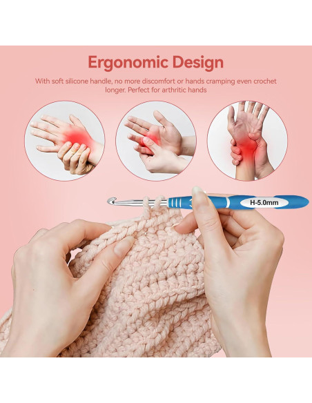 Set de Ganchillos Ergonómicos Dasonwin 60 Piezas con Estuche Rosa Set de Ganchillos Ergonómicos Dasonwin 60 Piezas con Estuche Rosa