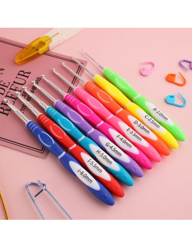 Set de Ganchillos Ergonómicos Dasonwin 60 Piezas con Estuche Rosa