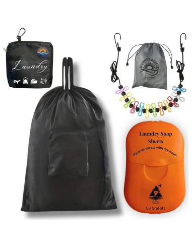 Kit de Lavandería de Viaje Journey Breeze - Hojas, Bolsa y Cuerda
