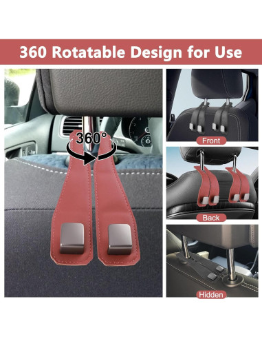 Ganchos de Reposacabezas Mudanku para Auto - 2 Piezas, Cuero Negro