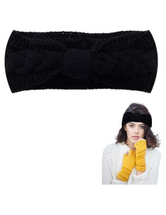 Diadema de Lana Fuzzy Yreamont Negra Ajustable para Mujeres