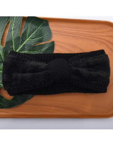 Diadema de Lana Fuzzy Yreamont Negra Ajustable para Mujeres