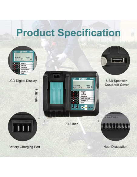Cargador DC18RF Bslite 14.4V-18V con USB y Pantalla LCD Cargador DC18RF Bslite 14.4V-18V con USB y Pantalla LCD