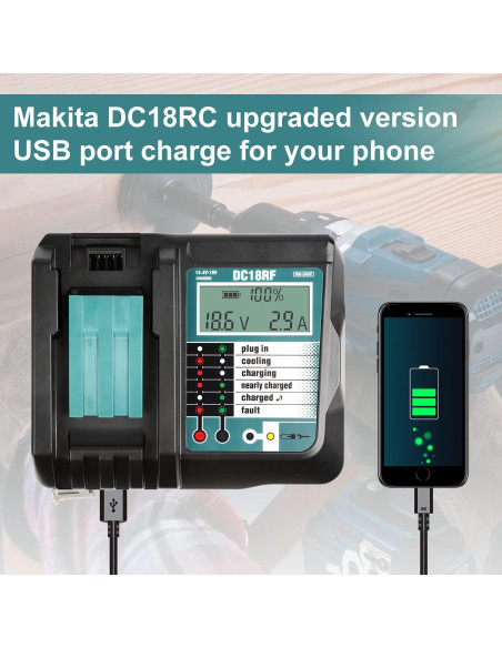 Cargador DC18RF Bslite 14.4V-18V con USB y Pantalla LCD Cargador DC18RF Bslite 14.4V-18V con USB y Pantalla LCD
