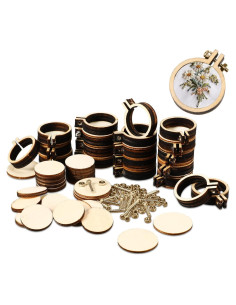 Jetec 60 Mini Aros de Bordado de Madera 3x2.5 cm Ajustables