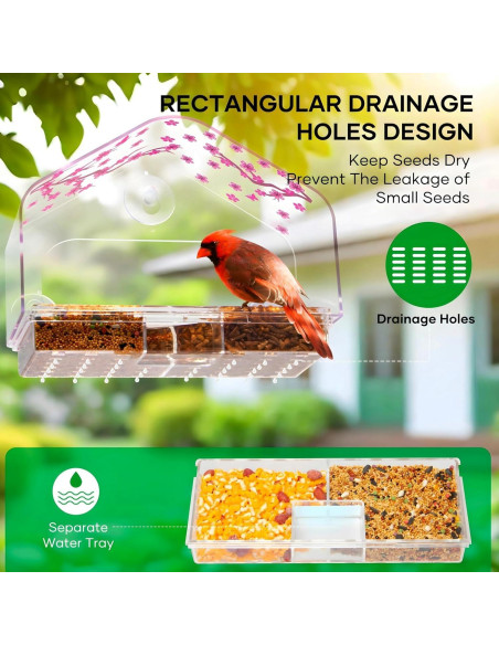 Comedero para Aves de Ventana ZLSZTMI Color Ciruela 24.9x10.9x16.5cm Comedero para Aves de Ventana ZLSZTMI Color Ciruela 24.9x10.9x16.5cm