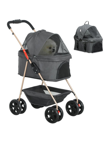 Carrito para Mascotas PawHut 3 en 1 Plegable Gris 4.1 kg