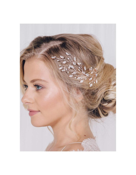 Pinzas de cabello de novia fxmimior - Paquete de 3 perlas y cristales Pinzas de cabello de novia fxmimior - Paquete de 3 perlas y cristales