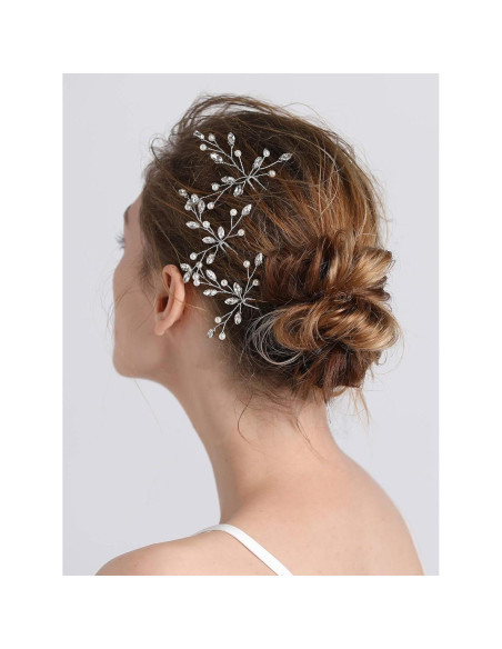 Pinzas de cabello de novia fxmimior - Paquete de 3 perlas y cristales Pinzas de cabello de novia fxmimior - Paquete de 3 perlas y cristales
