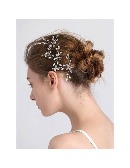 Pinzas de cabello de novia fxmimior - Paquete de 3 perlas y cristales Pinzas de cabello de novia fxmimior - Paquete de 3 perlas y cristales