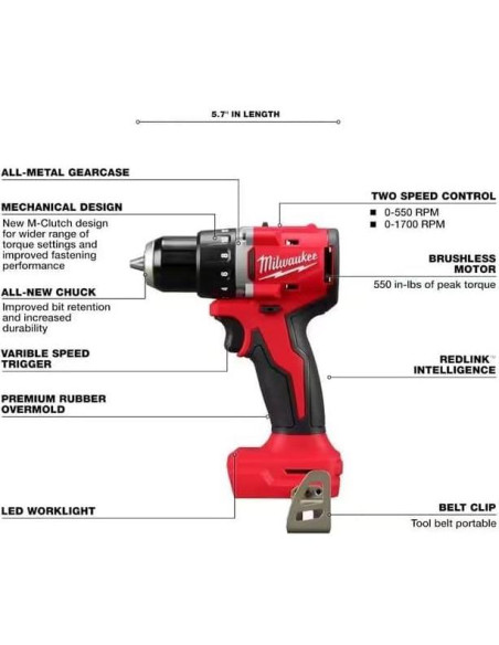 Taladro Atornillador Compacto Milwaukee M18 18V Sin Escobillas