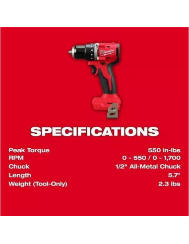 Taladro Atornillador Compacto Milwaukee M18 18V Sin Escobillas