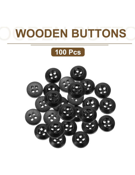 100 Botones de Madera 10mm uxcell 4 Agujeros Negro para Costura 100 Botones de Madera 10mm uxcell 4 Agujeros Negro para Costura
