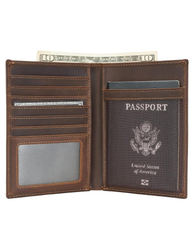 Portafolio de Pasaporte de Cuero Blocking RFID Polare Marrón