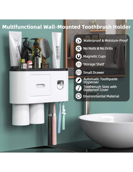 Soporte de Cepillos de Dientes Showgoca Negro con Dispensador Soporte de Cepillos de Dientes Showgoca Negro con Dispensador