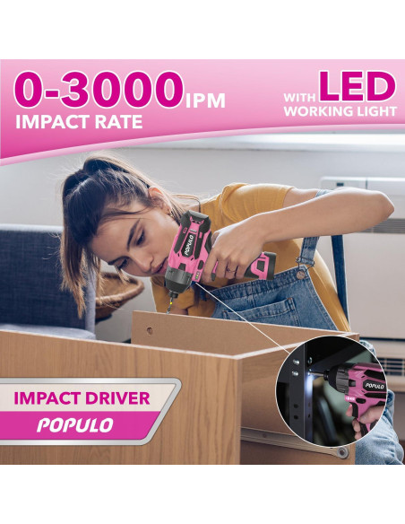 Combo de Herramientas Eléctricas Rosa POPULO - Taladro 12V, Destornillador y Kit Combo de Herramientas Eléctricas Rosa POPULO - Taladro 12V, Destornillador y Kit
