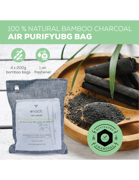 Bolsas Purificadoras de Aire Enoch 4x200g Carbón de Bambú Bolsas Purificadoras de Aire Enoch 4x200g Carbón de Bambú
