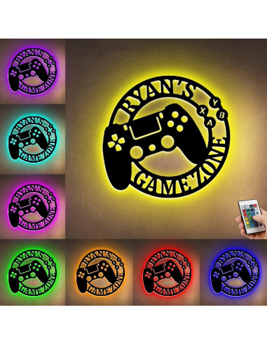 Cartel de Metal Gamer Personalizado TATLETATLE 20 cm Luz LED